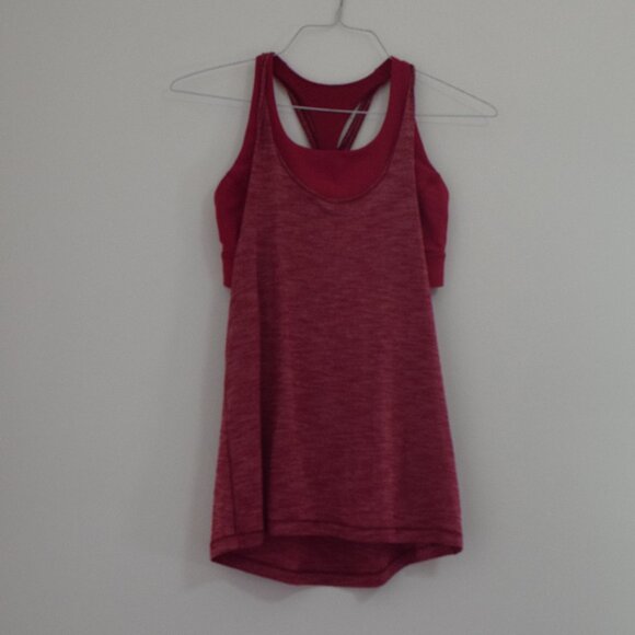 LULULEMON Red Rosewood Twist & Toil 2-in-1 Built In Bra Tank Top | Size M - Picture 1 of 7